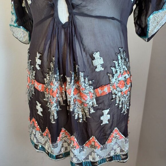 All Saints Tunic Silk Sequined Embellished Aztec Chariot Dress Womens 6 NEW - Picture 12 of 16